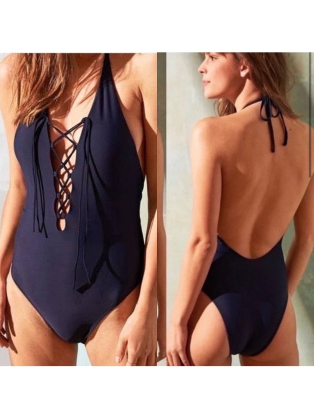 Aerie navy blue one piece swimsuit with lace up front Size XXL New with tag
